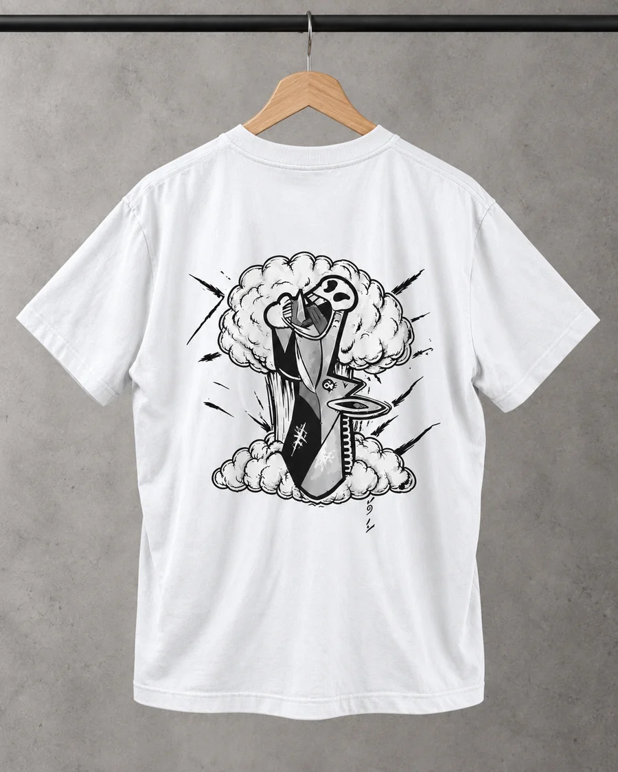Camiseta blanca, referencia 1, espalda: Burro grande