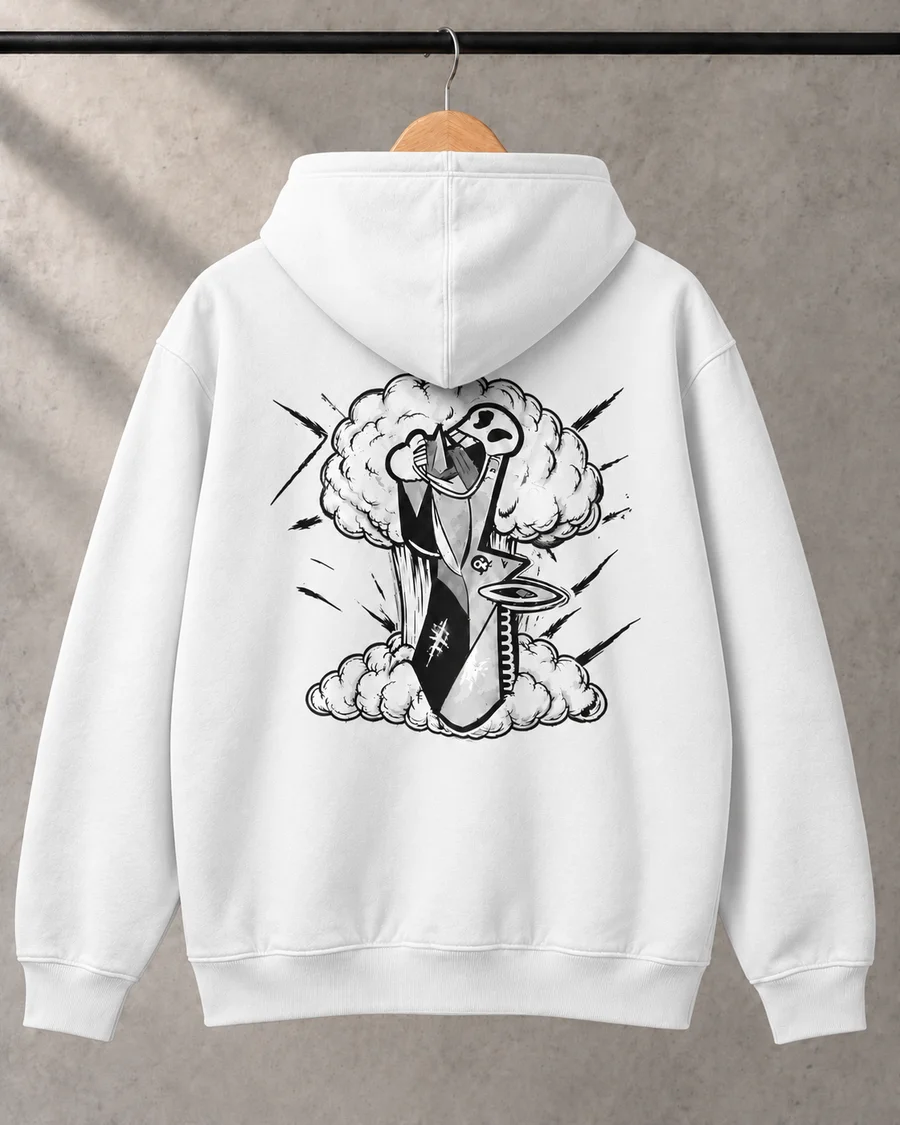 Hoodie blanco, referencia 2, espalda: Burro grande